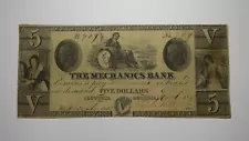 $5 1853 Augusta Georgia GA Obsolete Currency Bank Note Bill Mechanics Gutter