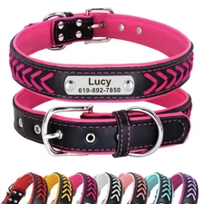 Soft Braided Leather Dog Collar Personalized Pet Name ID Tag Engraved Adjustable