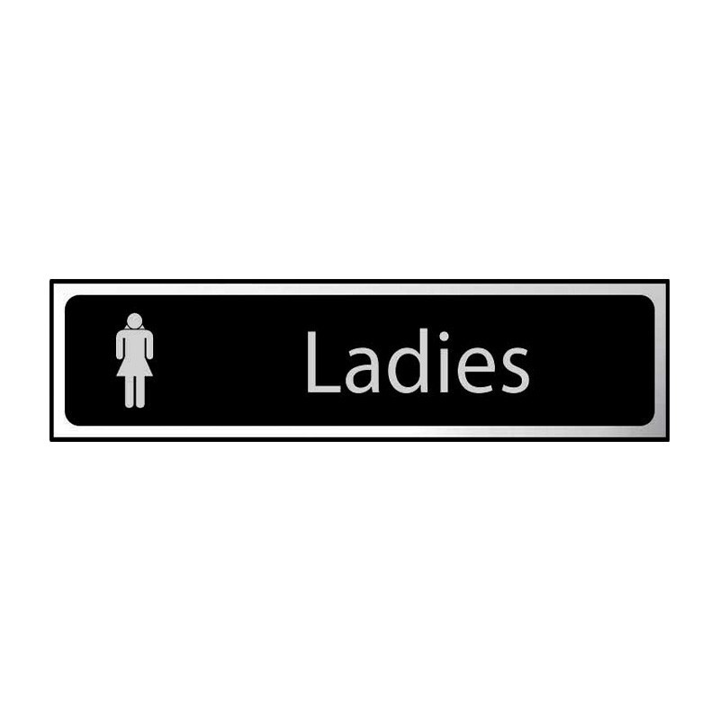 Ladies Toilet Sign Self-Adhesive PVC - Black and Chrome Effect 200mm x 50mm