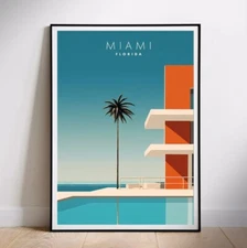 Printable wall art, Miami Florida, Retro Travel Poster