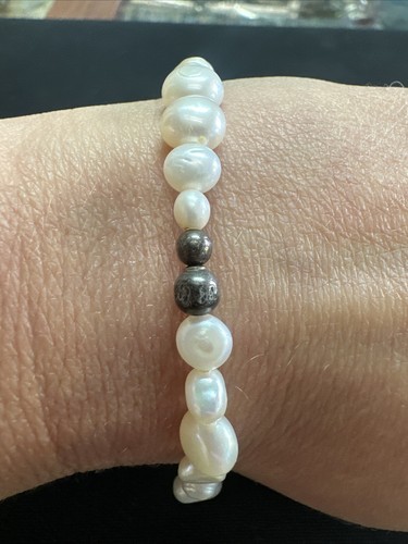 VINTAGE STERLING SILVER SILPADA BEAD PEARL STRETCH BRACELET - 第 4/8 張圖片