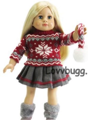 Red Snowflake Sweater Skirt Set for American Girl 18'' Doll FREESHIP ADDS LovvU!
