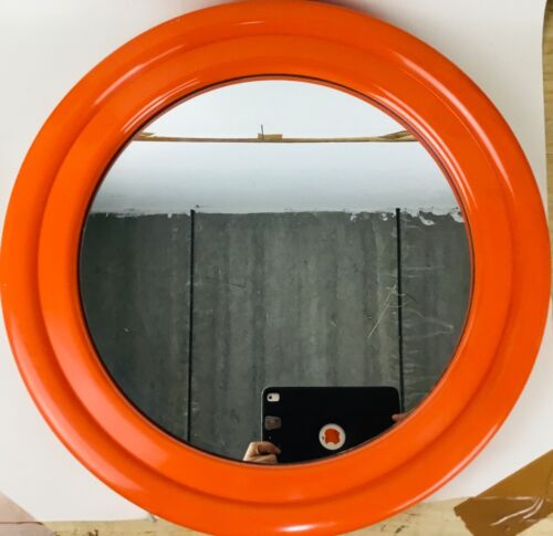Cattaneo Italy Vintage design round orange space age modernist mirror  1970’s - Imagen 1 de 4