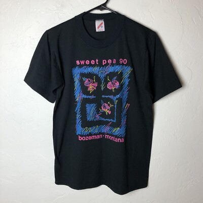 #ad 1990 Sweet Pea Festival Bozeman Montana Vintage T Shirt Medium Jerzees Black $15.00