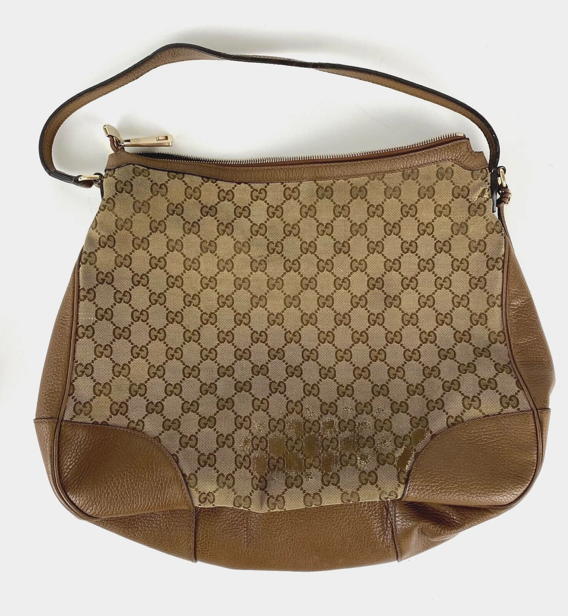 Gucci Auth Brown GG Monogram Canvas Leather Hobo Bag Shoulder Strap AS IS