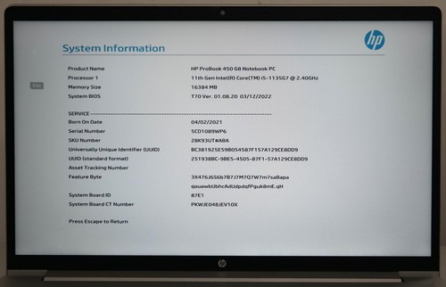 HP ProBook 450 G8 i5-1135G7 2.40GHz 16GB RAM 512GB SSD 15.6in FHD MISSING KEYS ! - Picture 3 of 9
