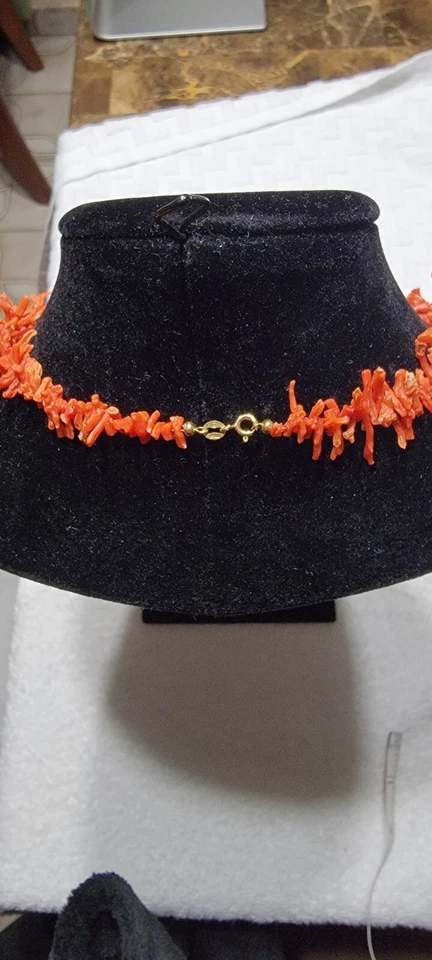 CORAL Rojo/Naranja Antiguo Collar Cierre Oro 14 K Foto 2 de 4