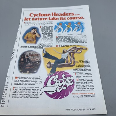 VTG 1979 CYCLONE HEADERS Print Ad Color 5x8 Hot Rod
