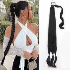 New Long Braided Ponytail Extensions Synthetic Hairpiece Pony Tail with Hair Tie