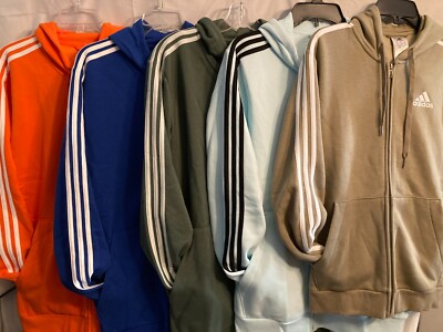 NWT Men's Reg/B&T adidas Essentials 3-Stripe Full Zip Fleece Hooded Sweatshirt