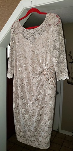 ALEX EVENINGS CHAMPAGNE NUDE SEQUINS FLORAL LACE OVERLAY BODYCON FRMAL DRESS 14W - Picture 2 of 16