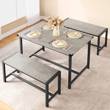 3-Pieces Dining Table Set for 4, Kitchen Table with 2 Benches, for Small Space