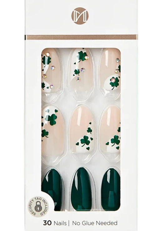 KISS IMPRESS PRESS ON NAILS ONE STEP MANICURE ALMOND MEDIUM LENGTH POT OF GOLD