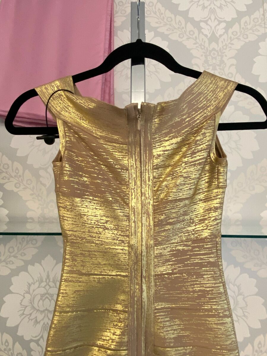 HERVE LEGER Gold Foil Style#OPC8283710-715 Bandage Dress Sz HERVE LEGER Gold Foil Style#OPC8283710-715 Bandage Dress Sz