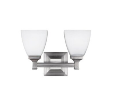 Feiss Putnam 13'' 2 Light Glass Vanity Bath Lighting, Satin Nickel, VS22802SN