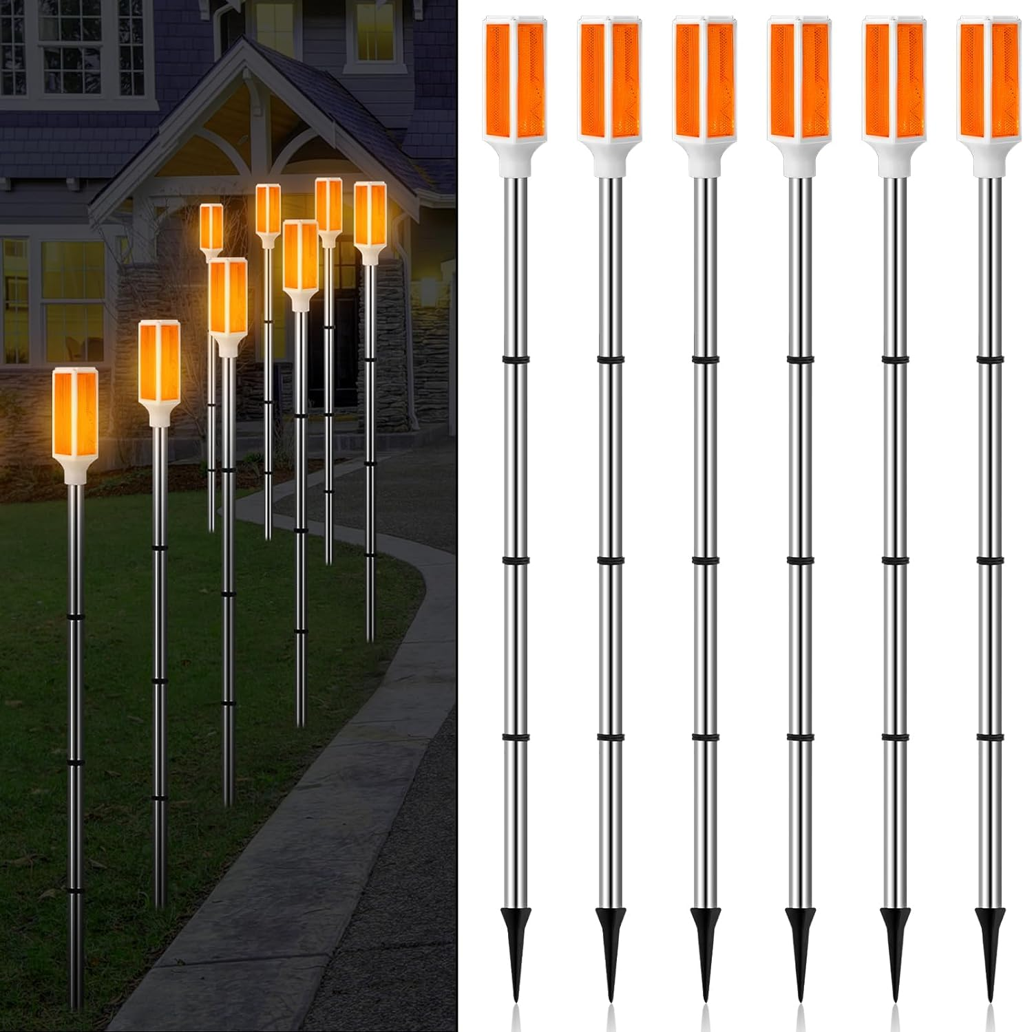 6 Pcs Solar Powered Driveway Markers Lights Landscape Driveway