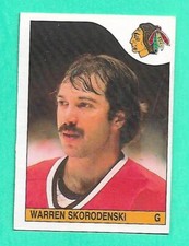 (1) WARREN SKORODENSKI 1985-86 OPC # 255 HAWKS GOALIE ROOKIE EX/EX+  (W8009)