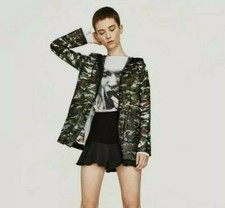 New Zara Women's Parka Raincoat Jacket Army Camo Water Repellent  Size S