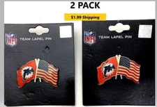 2-Pk NFL Miami Dolphins Logo  American Flag Jersey Lapel Pin Collectible Orange