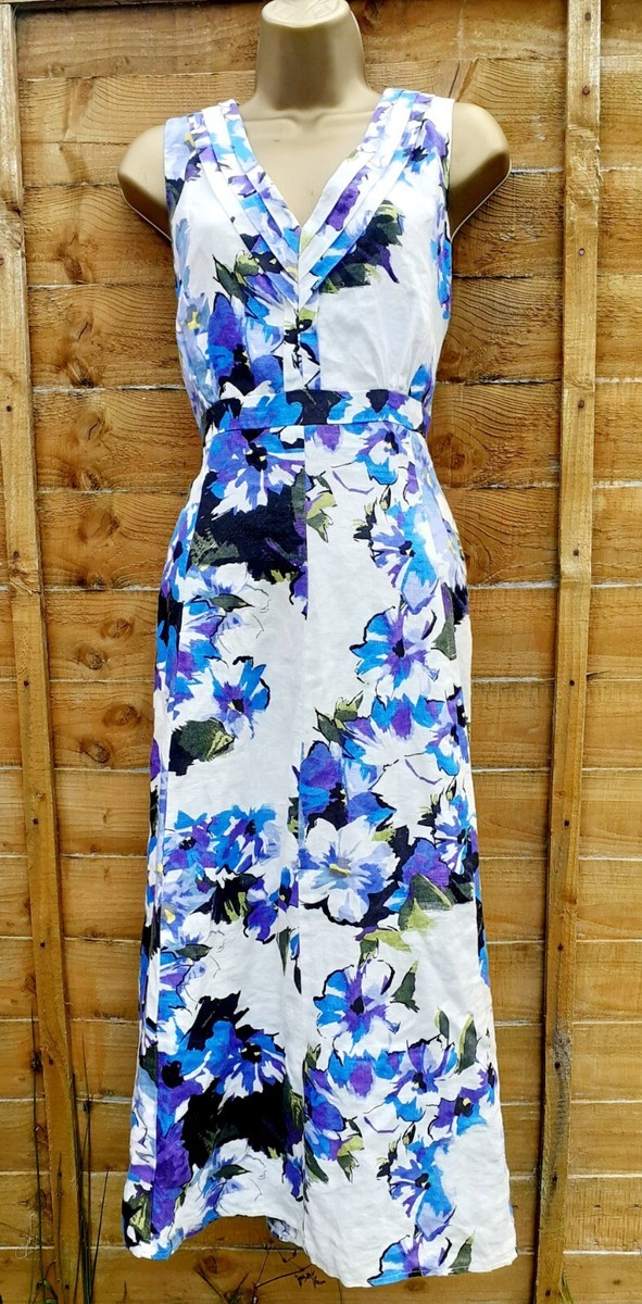 chinese dress ladies Per Una blue and white floral linen dress – The Frockery main image 1
