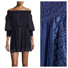 Alice + Olivia Navy Blue Eyelet Off The Shoulder Pammy Dress