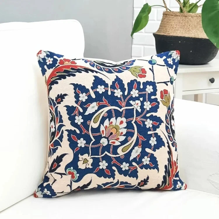 Turkish Tulip Tile Pattern Cushion Case,Gobelin Tapestry Pillowcase - Image 4 of 4