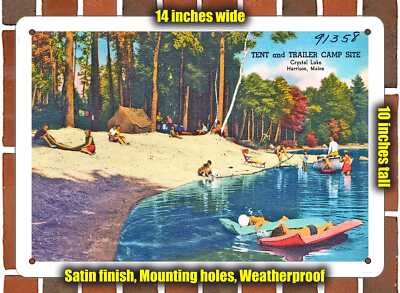 METAL SIGN - Maine Postcard - Tent and Trailer Camp Site, Crystal Lake, Harriso