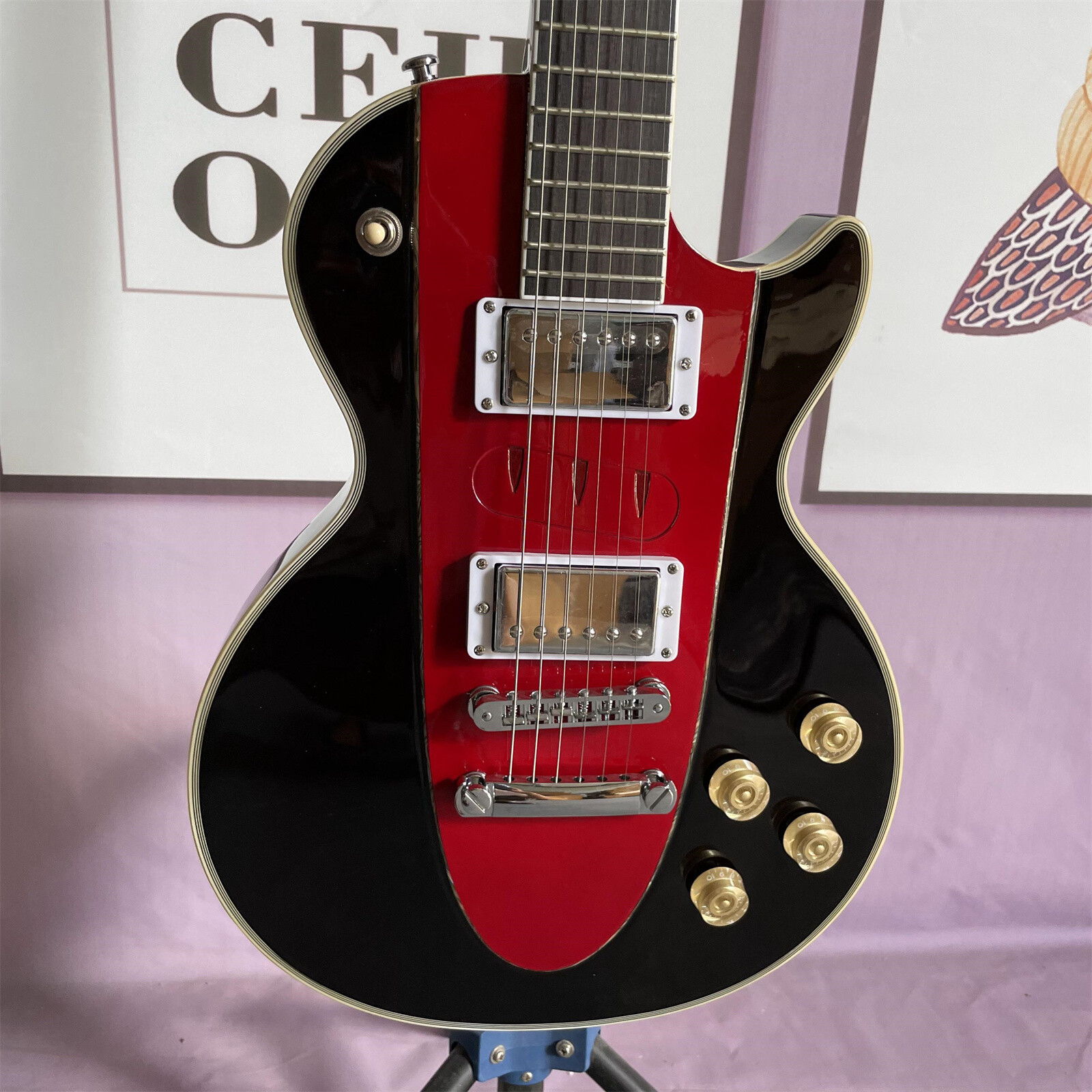 LP Custom Electric Guitar Black Body 6 String HPL Fretboard Chrome Parts 2H