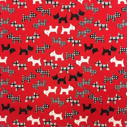 SCOTTY DOG POLYCOTTON FABRIC SEWING MATERIAL HALF METRE WESTIE RED BLUE PINK - Picture 3 of 6