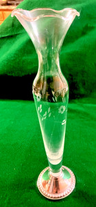 VTG 10" DUCHIN CREATION Ster Silver Weighted Base Etched Floral Crystal Bud Vase