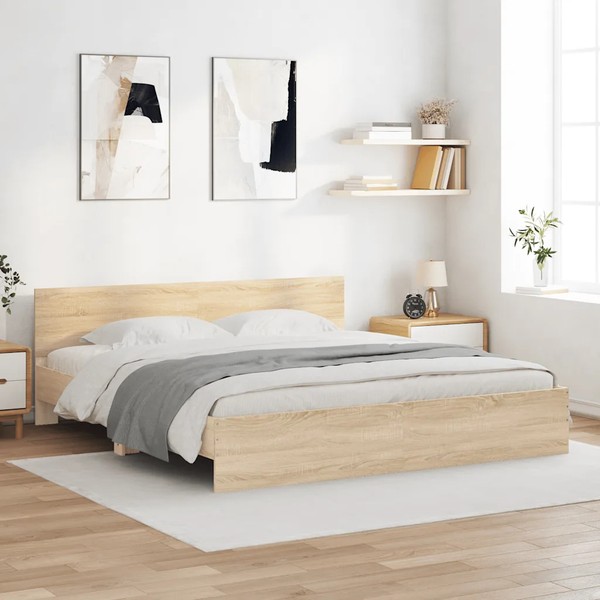 Bettgestell 160X200 Cm Mit Kopfteil Sonoma-Eiche-image