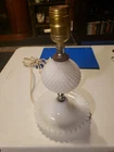 Vintage White Milk Glass Hobnail Boudoir Parlor Vanity Dresser Lamp