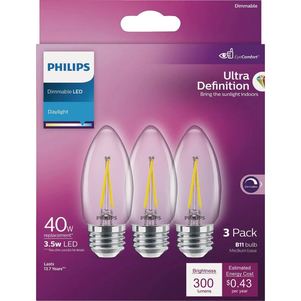 Philips Ultra Definition 40W Equivalent Daylight B11 Medium LED Decorative Light - Image 3 of 4