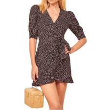 NWT REFORMATION Adele Mini Colorful Polka Dot Flutter Sleeves Wrap Dress Small
