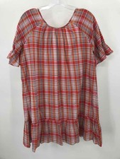 Pre-Owned Madewell Orange Size Small Plaid Knee Length Short Sleeve Dress