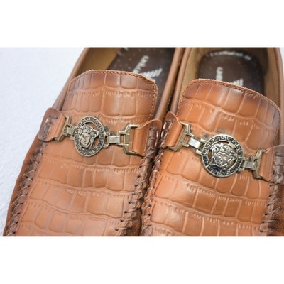 Giorgio Armani Loafers Mens Sz 42 Croc Embossed Suede Medusa Bit