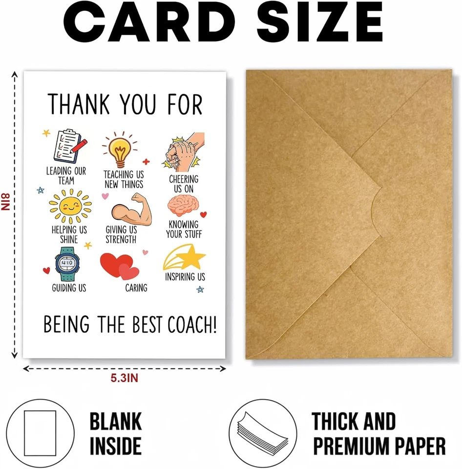 Thank You Card for Teachers and Coaches, Team Sports Gratitude, School Athlete A - Image 3 of 4