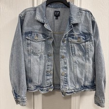 GAP Denim Jacket Women s Blue Button Front Tr...