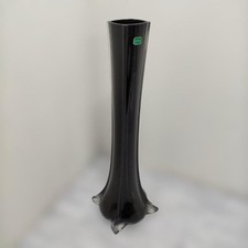 Black Art Glass Vase, Long Base, 51.5cm, Modern Design, Heavy Glass, Used