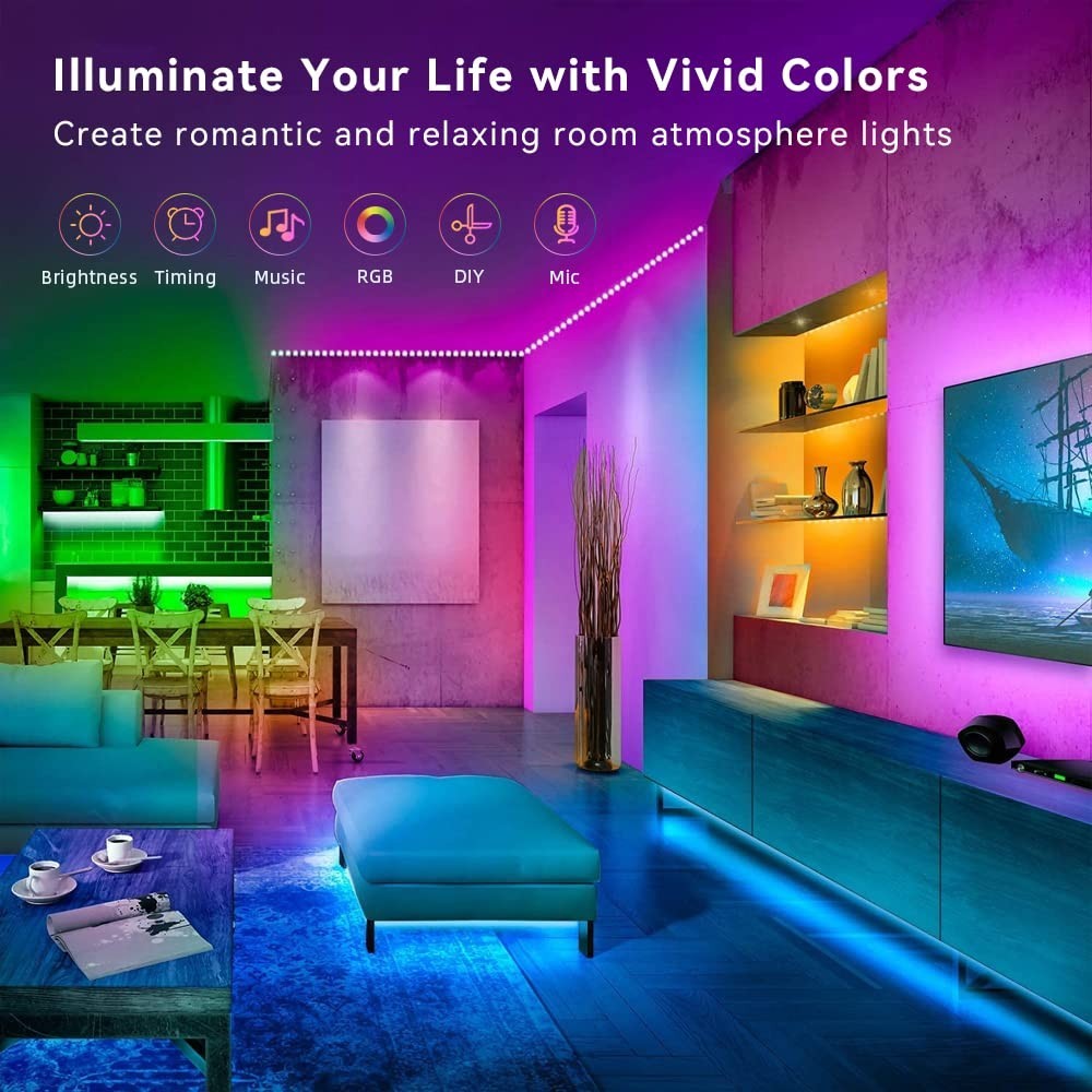 Lcutml 100FT Smart RGB LED Strip Lights Sync to Music 40 Key Remote ...
