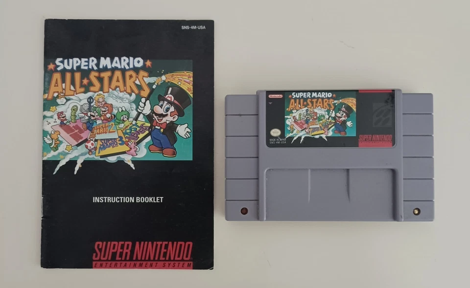 1993 SNES Super Mario All-Stars Jogo e Manual de Instruções {Funcionando Veja o Vídeo} - Imagem 2 de 4