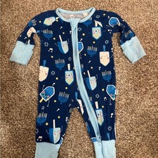Little Sleepies Hanukkah Dreidels Menorah Bamboo Zippy Preemie Blue Pajamas