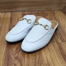 Gucci Princetown Mules Horsebit White Leather Flat Slipper Size: EU35.5 US5.5