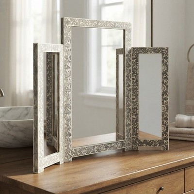 Luxus Silber dreifach faltbarer Schminktisch Spiegel - perfekt für elegante Pflege