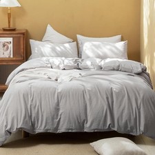 Light Gray Color Cotton Duvet Cover, 3 Piece Set Boho Soft Modern Bedding Set.