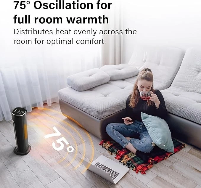 Portable Tower Space Heater 2000W Oscillating Remote Control Thermostat Safe - Image 2 of 4