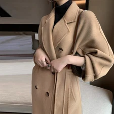 Max Mara Womens Double-breasted Belt Double-sided Woolen Cashmere Wool Coat