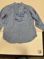 Laura Mae Blue Womens Blouse Top Long Sleeve Button Up Size Large