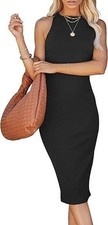 Women Bodycon Midi Dress 2026 Summer Spring Casual Vacation Sundress Fitted Slee