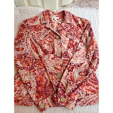 Vintage Coldwater Creek Red / orange Paisley Tapestry Jacket Size 12 100 Cotton